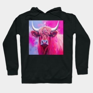 Pink Highland Cow Abstract Painting Hoodie